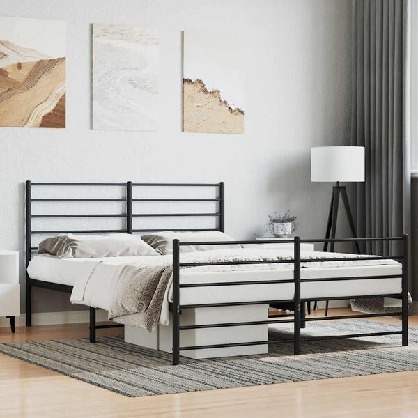 vidaXL Cadre de lit m&eacute;tal sans matelas avec pied de lit noir 120x200cm