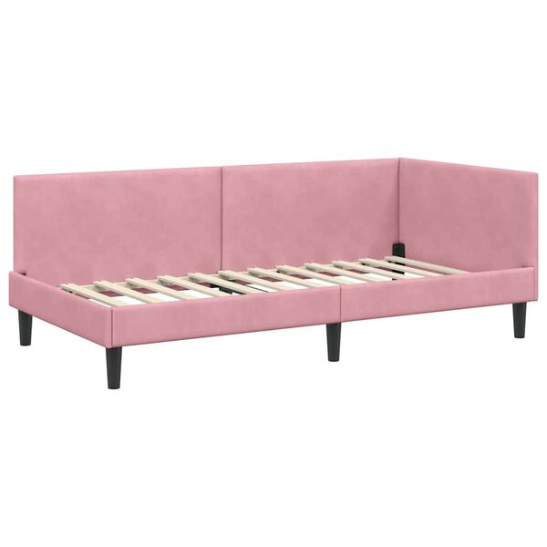 vidaXL Cadre de lit d'angle Rose 90 cm x 190 cm VeloursetContreplaqu&eacute;