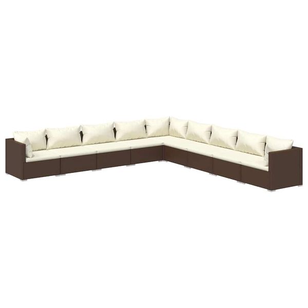 vidaXL Salon de jardin 9 pcs avec coussins R&eacute;sine tress&eacute;e Marron