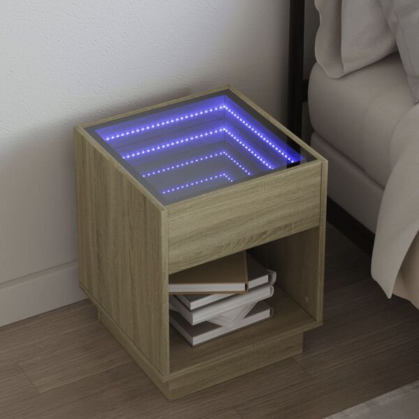 vidaXL Table de chevet avec LED infini chêne sonoma 40x40x50 cm