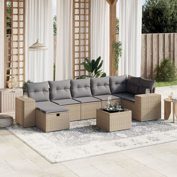 vidaXL Salon de jardin avec coussins 7pcs m&eacute;lange beige r&eacute;sine tress&eacute;e