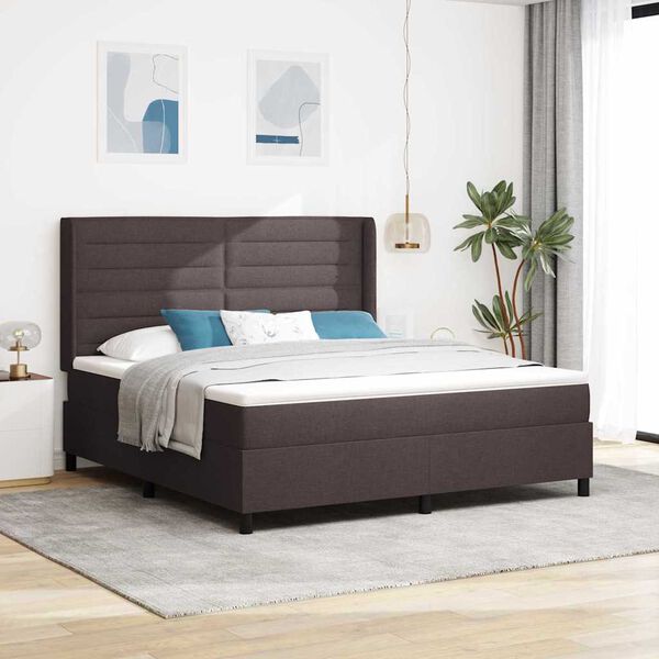vidaXL Lit &agrave; ressorts avec matelas Marron fonc&eacute; 200 x 180 cm tissu