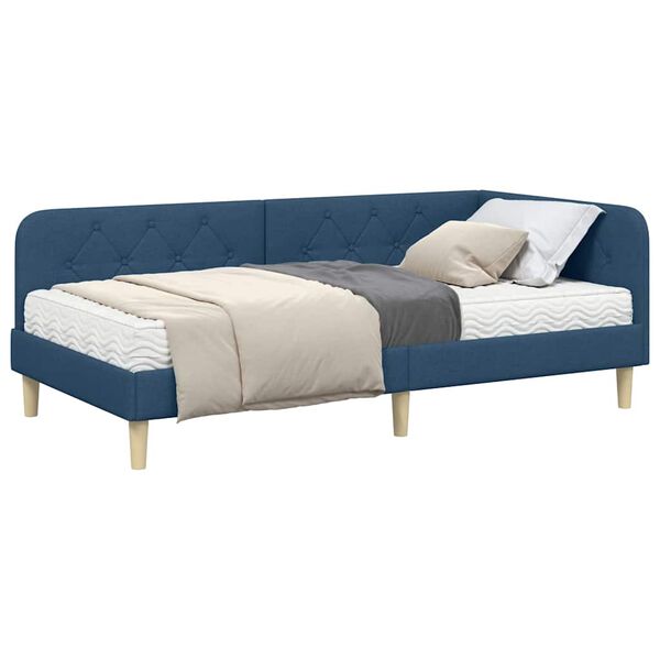 vidaXL Cadre de lit d'angle avec matelas Bleu 100 x 200 cm tissu
