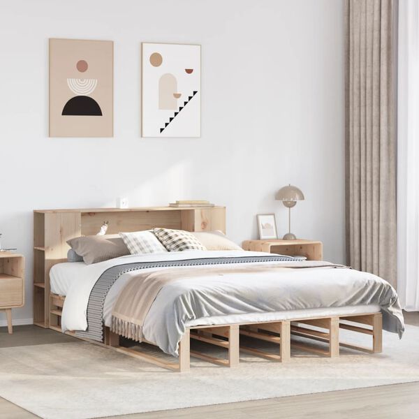 vidaXL Lit biblioth&egrave;que sans matelas 140x190 cm bois massif
