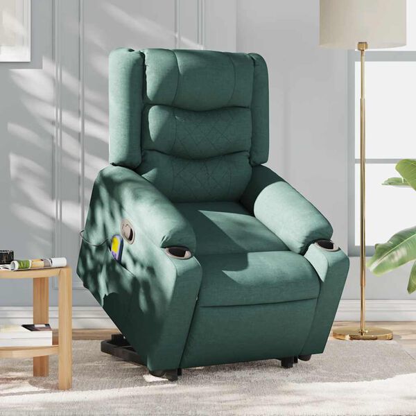 vidaXL Fauteuil inclinable de massage Vert fonc&eacute; Tissu