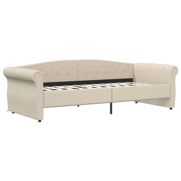 vidaXL Lit avec matelas et USB Cr&egrave;me Tissu 90x200 cm