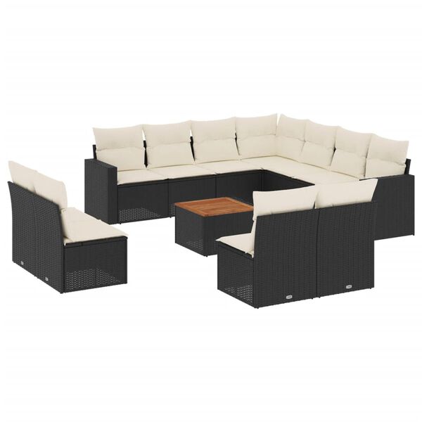 vidaXL Salon de jardin 12 pcs avec coussins noir r&eacute;sine tress&eacute;e