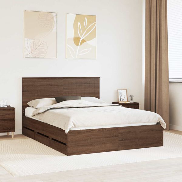 vidaXL Cadre de lit Ch&ecirc;ne brun 150 x 200 cm Bois Ing&eacute;nierie