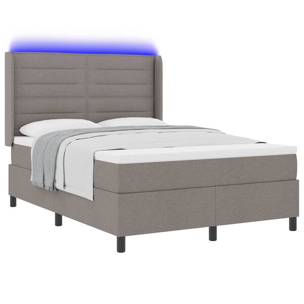 vidaXL Lit &agrave; ressort LED avec matelas Taupe 160 x 200 cm tissu