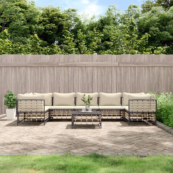 vidaXL Salon de jardin 8 pcs avec coussins anthracite résine tressée