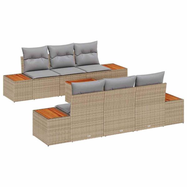 vidaXL Ensemble de canap&eacute; de jardin 7 pcs Beige Poly rotin