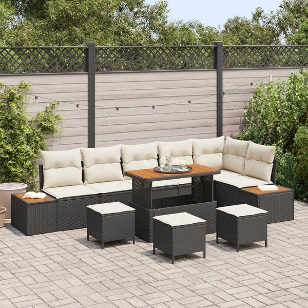 vidaXL Ensemble de canap&eacute; de jardin 10 pcs Noir polyrotin