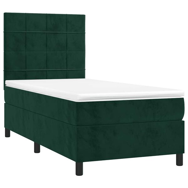 vidaXL Sommier &agrave; lattes de lit et matelas et LED Vert fonc&eacute; 90x200 cm