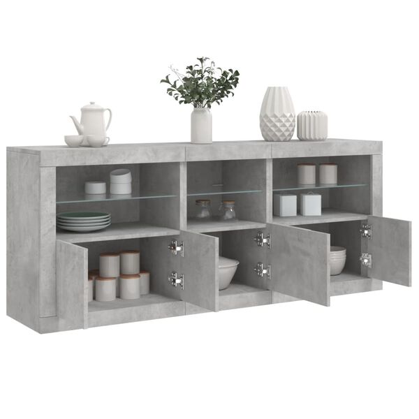 vidaXL Buffet avec lumières LED gris béton 162x37x67 cm