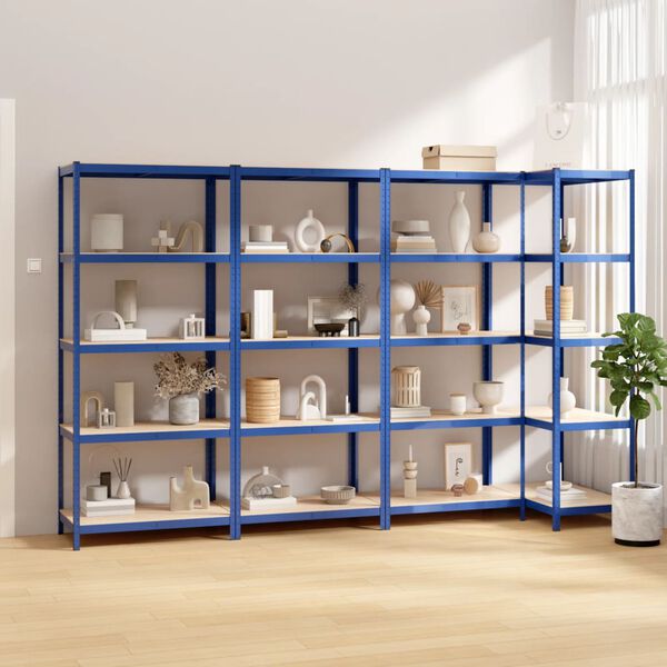 vidaXL &Eacute;tag&egrave;res &agrave; 5 niveaux 4pcs Bleu Acier et bois d'ing&eacute;nierie