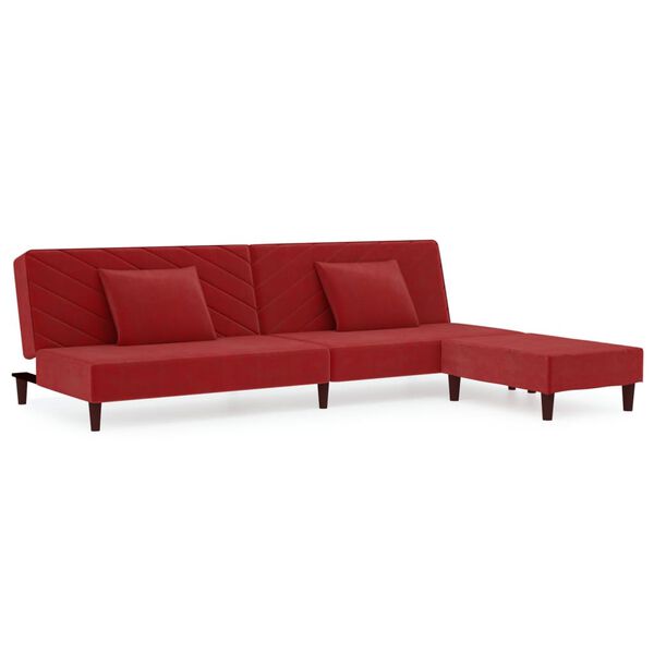 vidaXL Canap&eacute;-lit 2 places 2 oreillers et repose-pied Bordeaux Velours