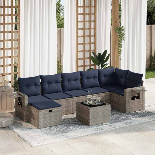 vidaXL Salon de jardin avec coussins 7 pcs gris résine tressée