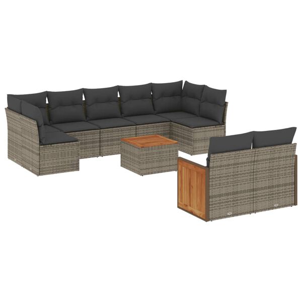 vidaXL Salon de jardin avec coussins 10 pcs gris r&eacute;sine tress&eacute;e