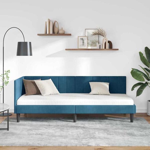 vidaXL Cadre de lit d'angle Bleu 80 cm x 200 cm Velours