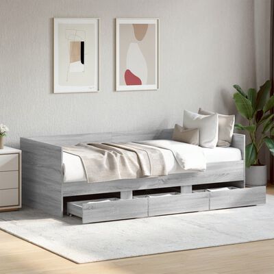 vidaXL Lit de jour avec tiroirs sans matelas sonoma gris 90x190 cm