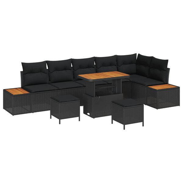 vidaXL Ensemble de canap&eacute; de jardin 9 pcs Noir polyrotin