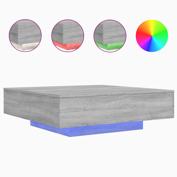 vidaXL Table basse avec lumi&egrave;res LED sonoma gris 100x100x31 cm