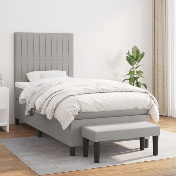 vidaXL Sommier &agrave; lattes de lit et matelas Gris clair 90x190 cm Tissu