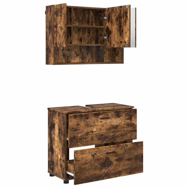vidaXL Ensemble de mobilier de salle de bain 2 pcs Ch&ecirc;ne fum&eacute;