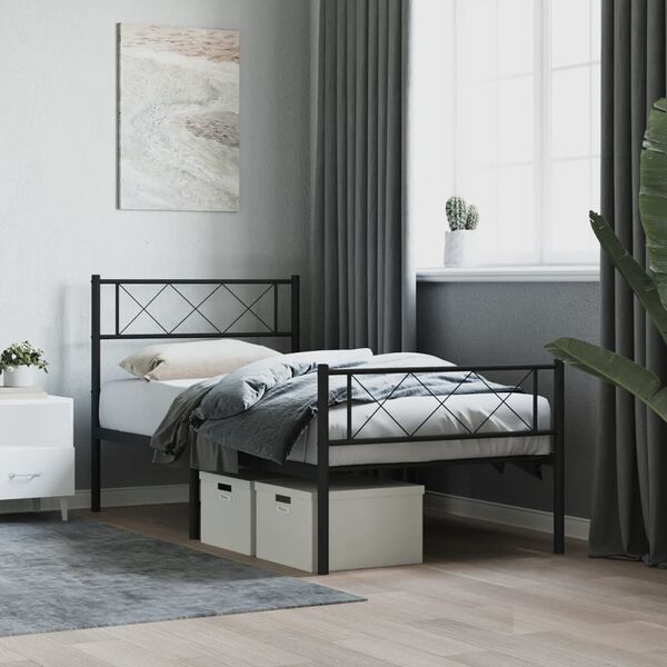 vidaXL Cadre de lit m&eacute;tal sans matelas avec pied de lit noir 90x200 cm