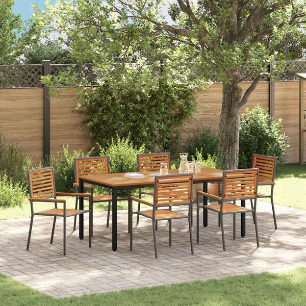 vidaXL Ensemble de salle &agrave; manger pour jardin 7 pcs Gris et marron