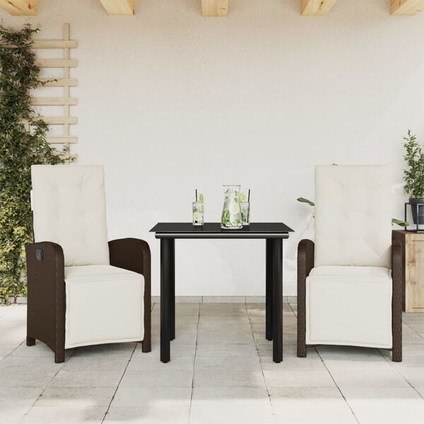 vidaXL Ensemble de bistro 3 pcs avec coussins marron r&eacute;sine tress&eacute;e