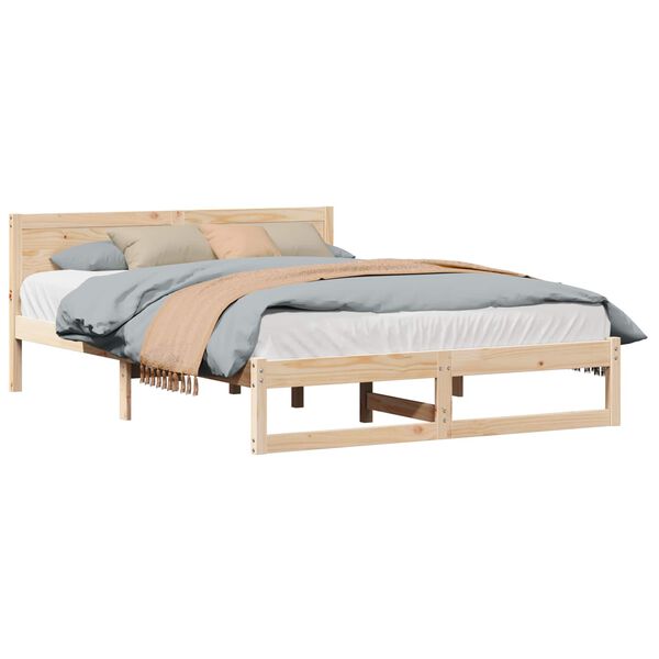 vidaXL Cadre de lit avec t&ecirc;te de lit Naturel 150 x 200 cm Pin massif