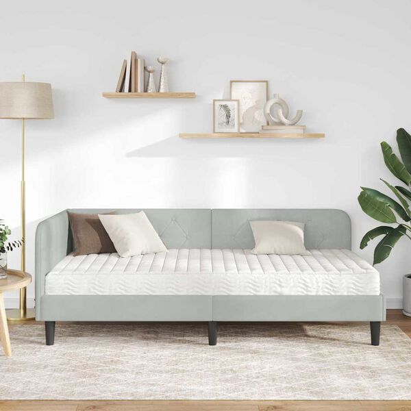 vidaXL Cadre de lit d'angle Gris clair 90 x 190 cm Velours