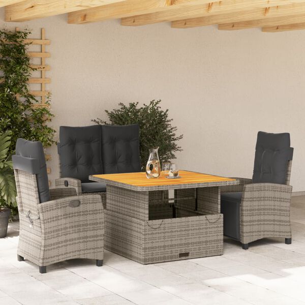 vidaXL Ensemble &agrave; manger de jardin 5 pcs coussins gris r&eacute;sine tress&eacute;e