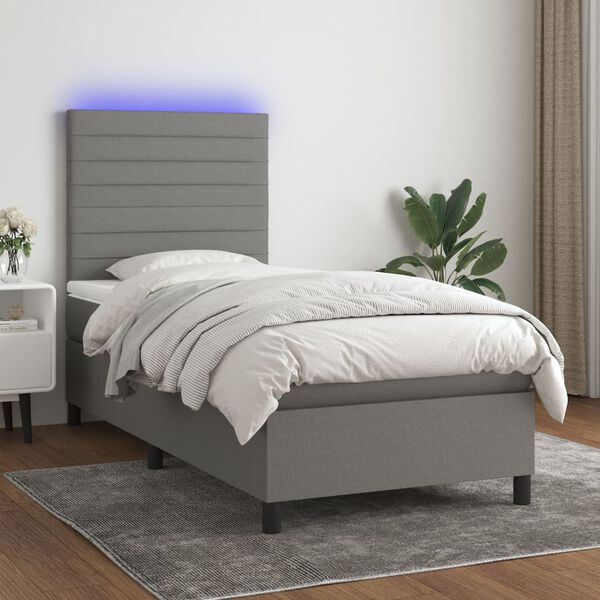 vidaXL Sommier &agrave; lattes de lit avec matelas et LED Gris fonc&eacute; 90x200cm