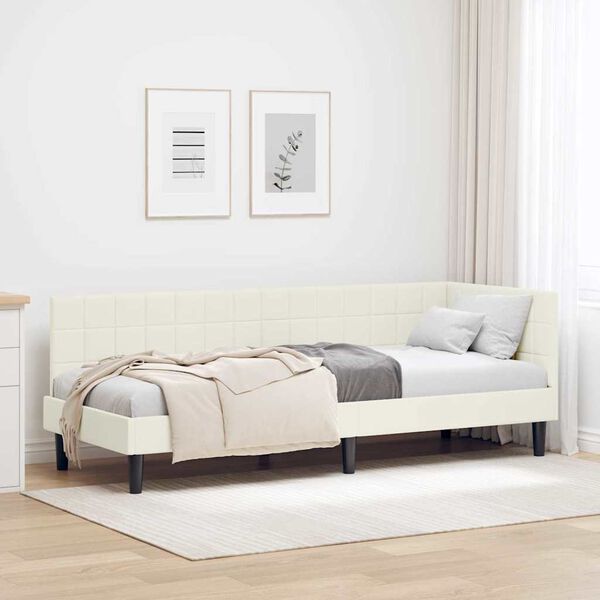 vidaXL Cadre de lit d'angle Cr&egrave;me 80 cm x 200 cm Velours