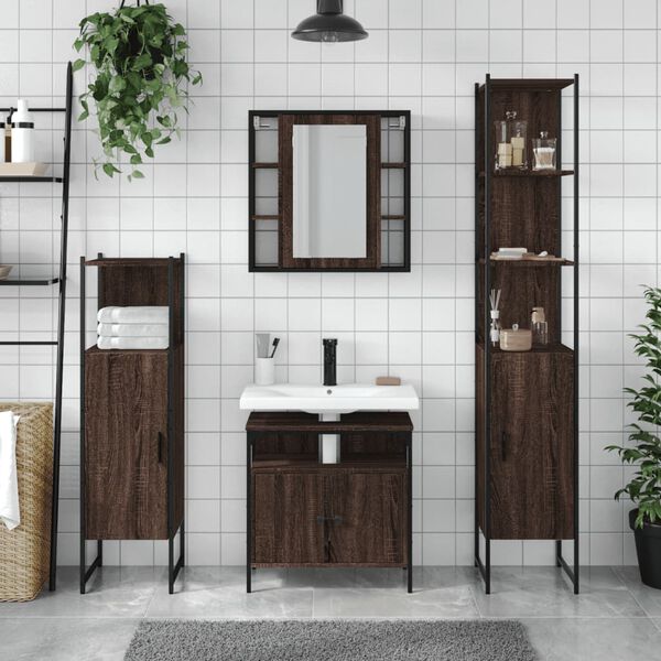vidaXL Ensemble d'armoires de salle de bain 4 pcs ch&ecirc;ne marron