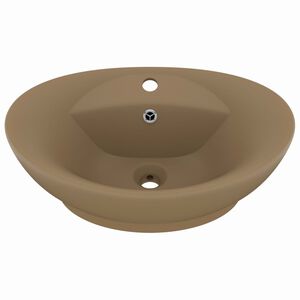 vidaXL Lavabo ovale de luxe &agrave; trop-plein Cr&egrave;me mat 58,5x39cm C&eacute;ramique