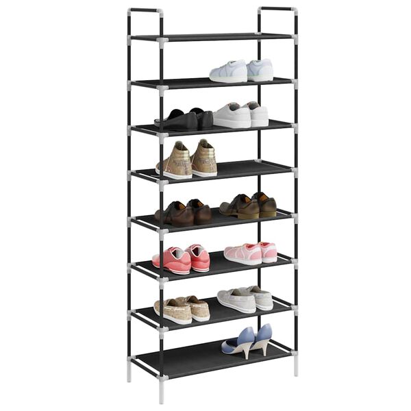 vidaXL Range-chaussures avec 8 &eacute;tag&egrave;res M&eacute;tal et Tissu non tiss&eacute; Noir