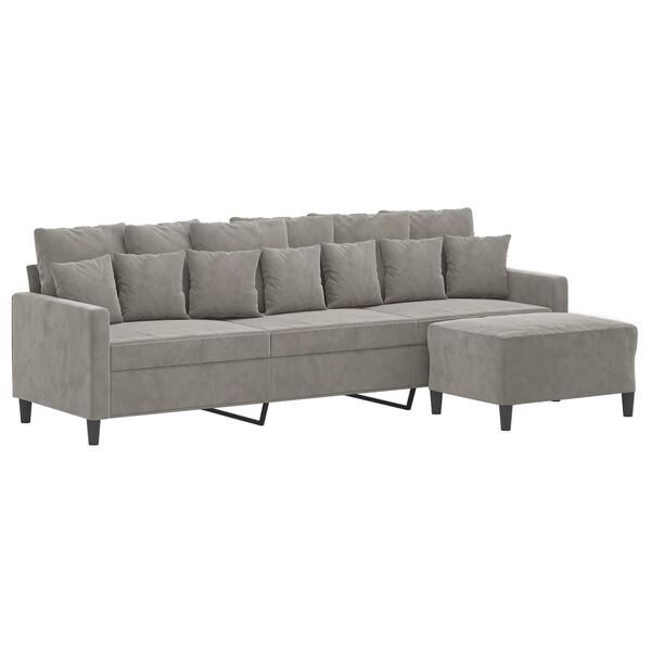 vidaXL Canap&eacute; &agrave; 3 places avec repose-pieds Gris clair 210 cm Velours