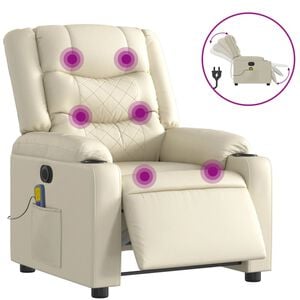 vidaXL Fauteuil de massage inclinable &eacute;lectrique cr&egrave;me similicuir