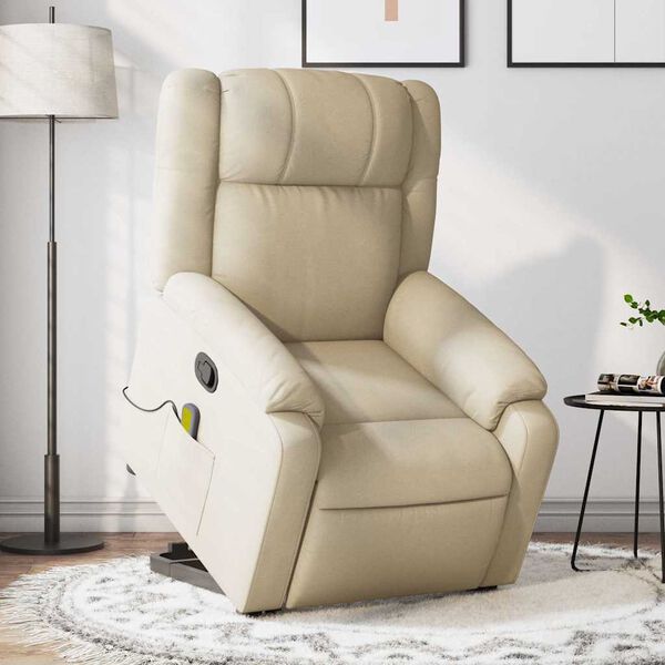 vidaXL Fauteuil inclinable de massage Cr&egrave;me Tissu
