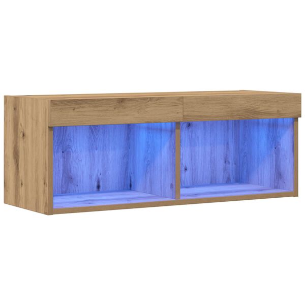 vidaXL Ensemble meuble TV avec LED ch&ecirc;ne artisanal 80 x 30 x 30 cm