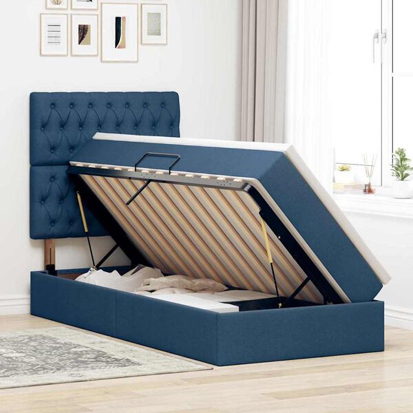 vidaXL Lit avec rangement et LED avec LED Bleu 90 x 200 cm Polyester
