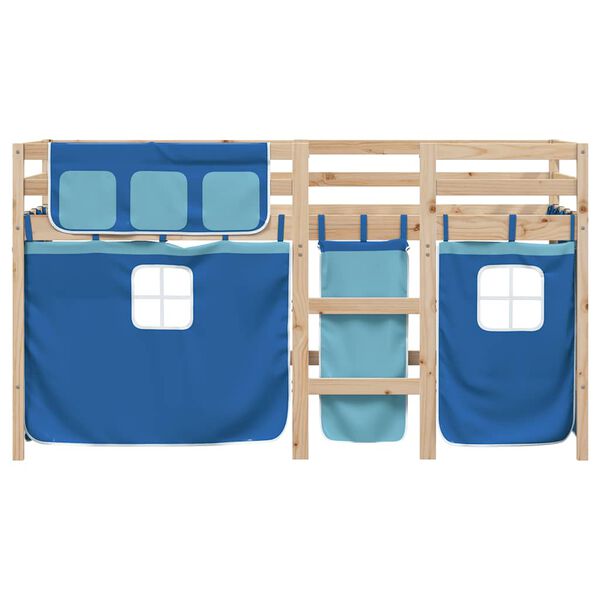 vidaXL Lit mezzanine enfants avec rideaux sans matelas bleu 90x190 cm
