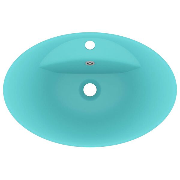 vidaXL Lavabo ovale à trop-plein Vert clair mat 58,5x39 cm Céramique