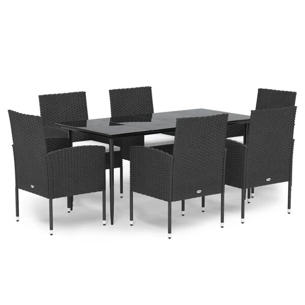 vidaXL Ensemble &agrave; manger de jardin coussins 7pcs Noir R&eacute;sine tress&eacute;e