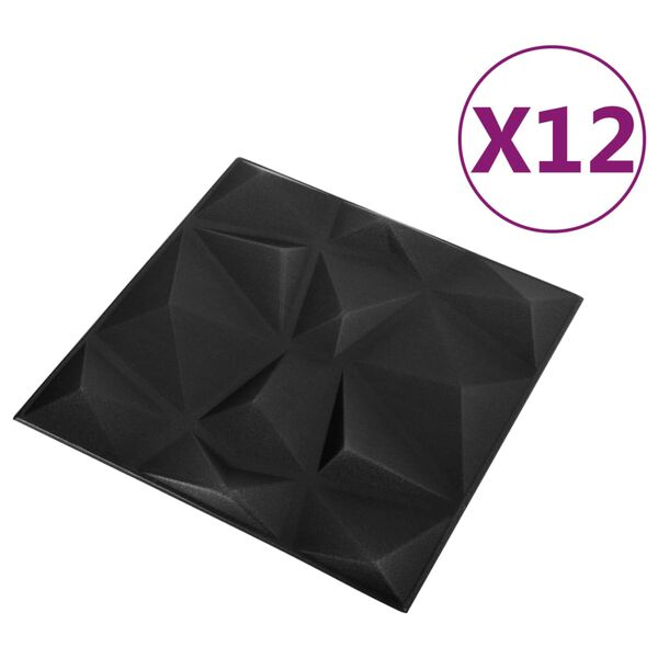 vidaXL Panneaux muraux 3D 12 pcs 50x50 cm noir diamant 3 m²