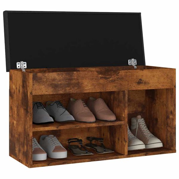 vidaXL Banc &agrave; chaussures avec coussin Ch&ecirc;ne fum&eacute; Bois d'ing&eacute;nierie