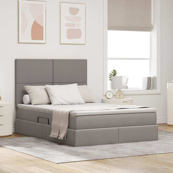 vidaXL Lit avec rangement et LED avec LED Taupe 140 x 190 cm Polyester